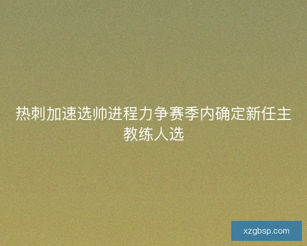 热刺加速选帅进程力争赛季内确定新任主教练人选